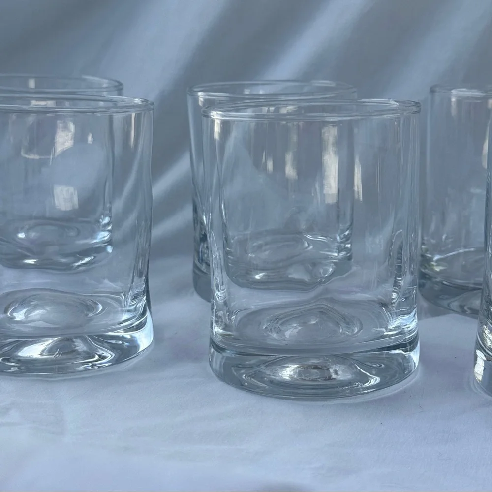 Clear Cylindrical Pinch Glasses or Dimple Glasses Lowball Glass Set of 8